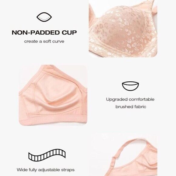 Deyllo Women’s Adjustable Strap Minimizer Full Coverage Bra Size 40H Pink Nude - Picture 8 of 16